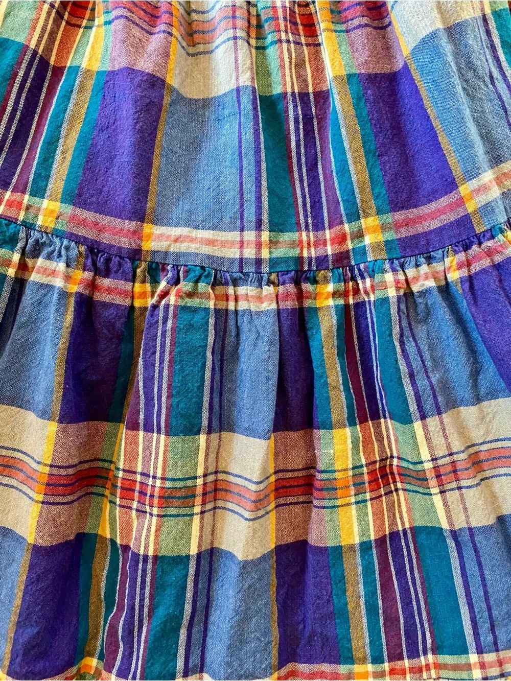 Blue Plaid Tiered Midi Skirt